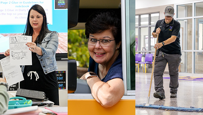 photos of a teacher, bus driver, and janitor