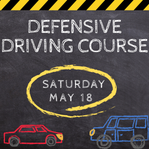 Defensive Driving Course, Saturday May 18, chalk car and van.